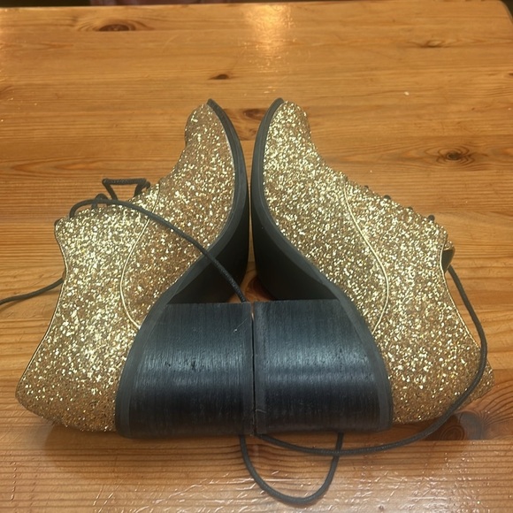 Jeffrey Campbell Gold Glitter Block Heel Lace Up Oxfords size 6 eu 36 - Picture 9 of 12